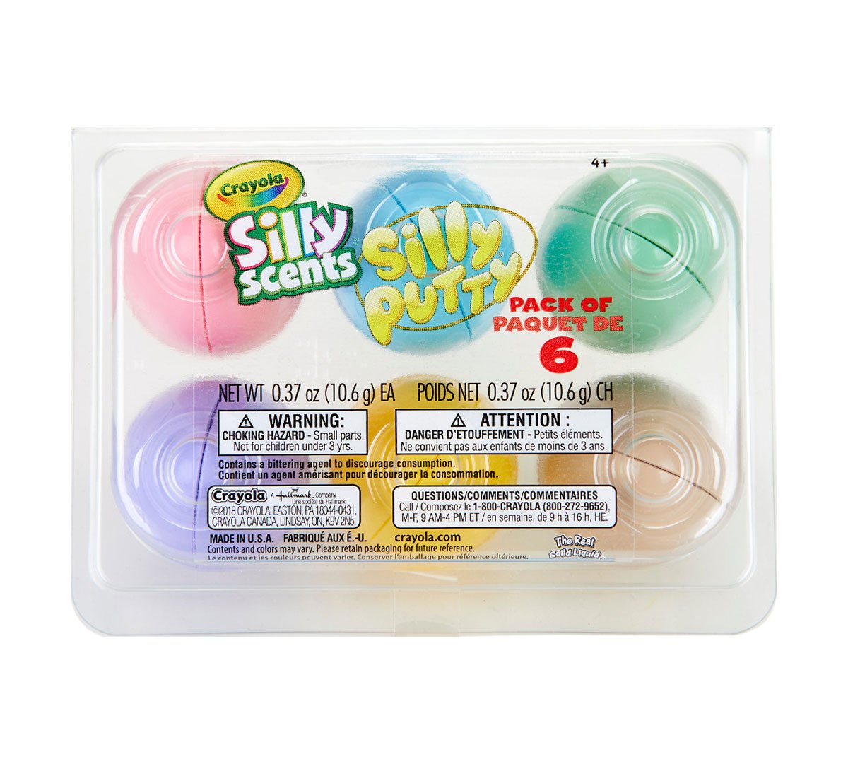 Silly Putty Egg Set  6 Count Top View of Plastic Egg Carton