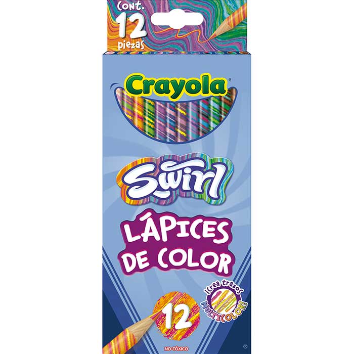 Lápices de colores en espiral 12 unidades. Vista frontal con un lápiz de pie.