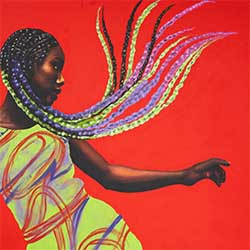 1x1_Dawn_250 Woman on Red painting by Dawn Okoro