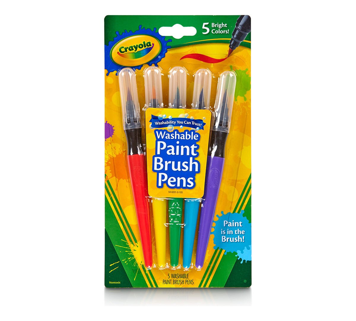 Paint brush pens, classic, 5 count, front view.