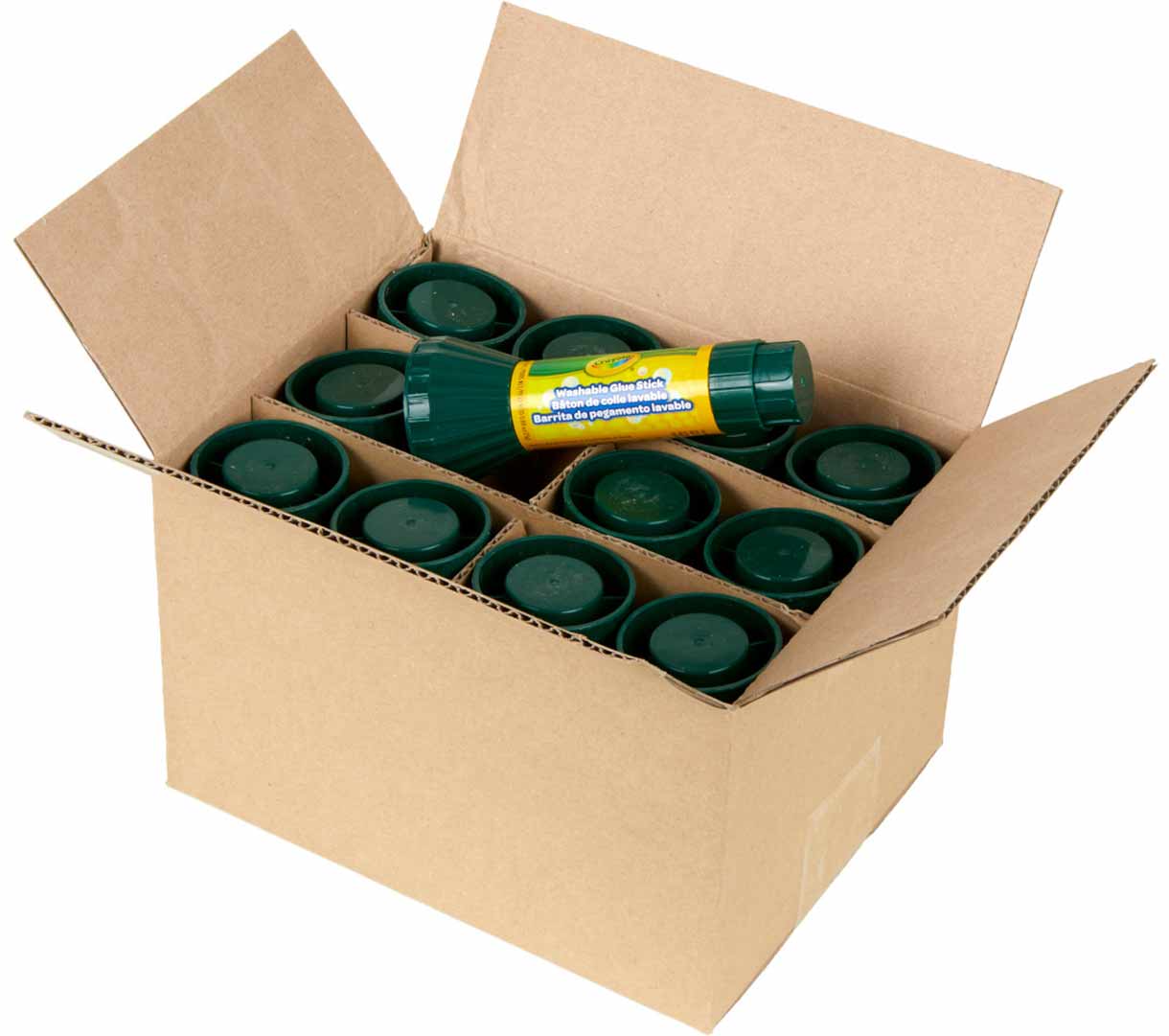 Glue Sticks (Bulk Pack)  12 per box. Top view of contents in packaging.