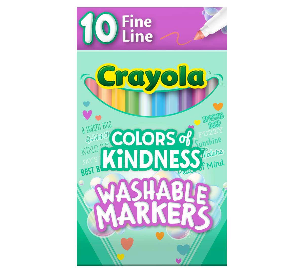 Crayola Colors of Kindness Washable Fine Tip Markers  10 count front view.