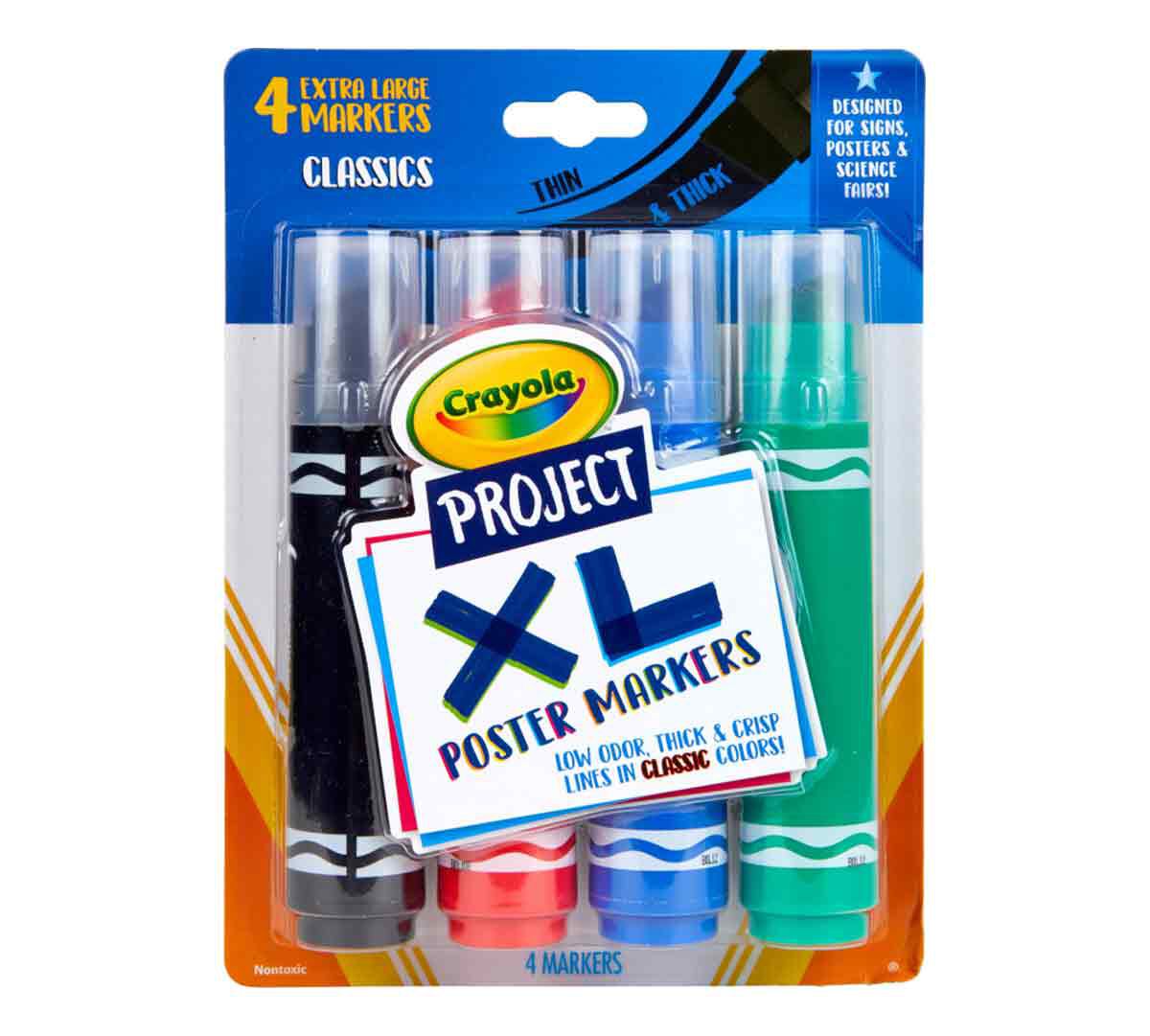 XL Poster Markers ,Classic Colors, 4 Count. front view.
