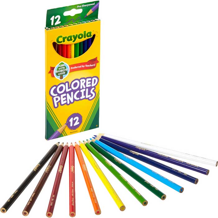 Bulk Colored Pencil Set, 24 Boxes of 12 Colors. Individual box and contents.