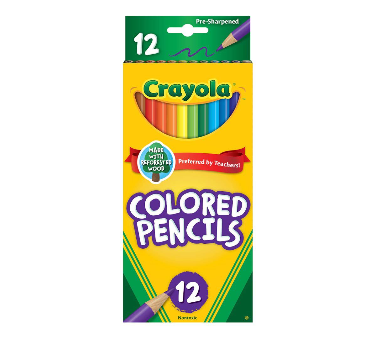 Colored Pencils, long, 12 count. front view.
