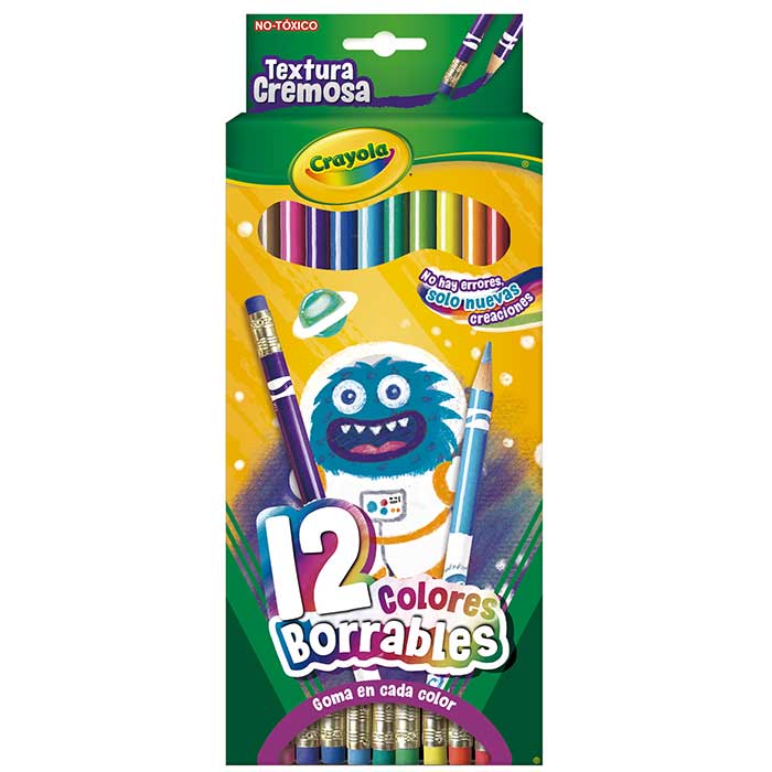 Lápices de colores borrables 12 cuentas Vista frontal de la caja