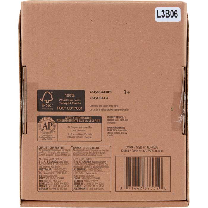 Colors of the World Classpack, Skin Tone Colored Pencils, 240 Count, 24 Colors. Back of packaging.