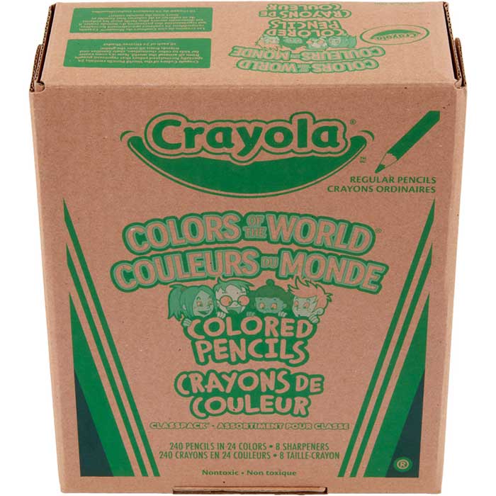 Colors of the World Classpack, Skin Tone Colored Pencils, 240 Count, 24 Colors. Front of packaging.
