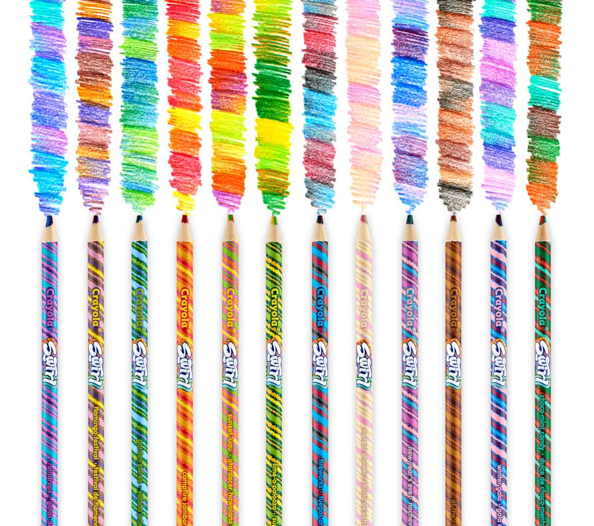 Lápices de colores en espiral 12 unidades. 12 lápices con muestra de color asociada.