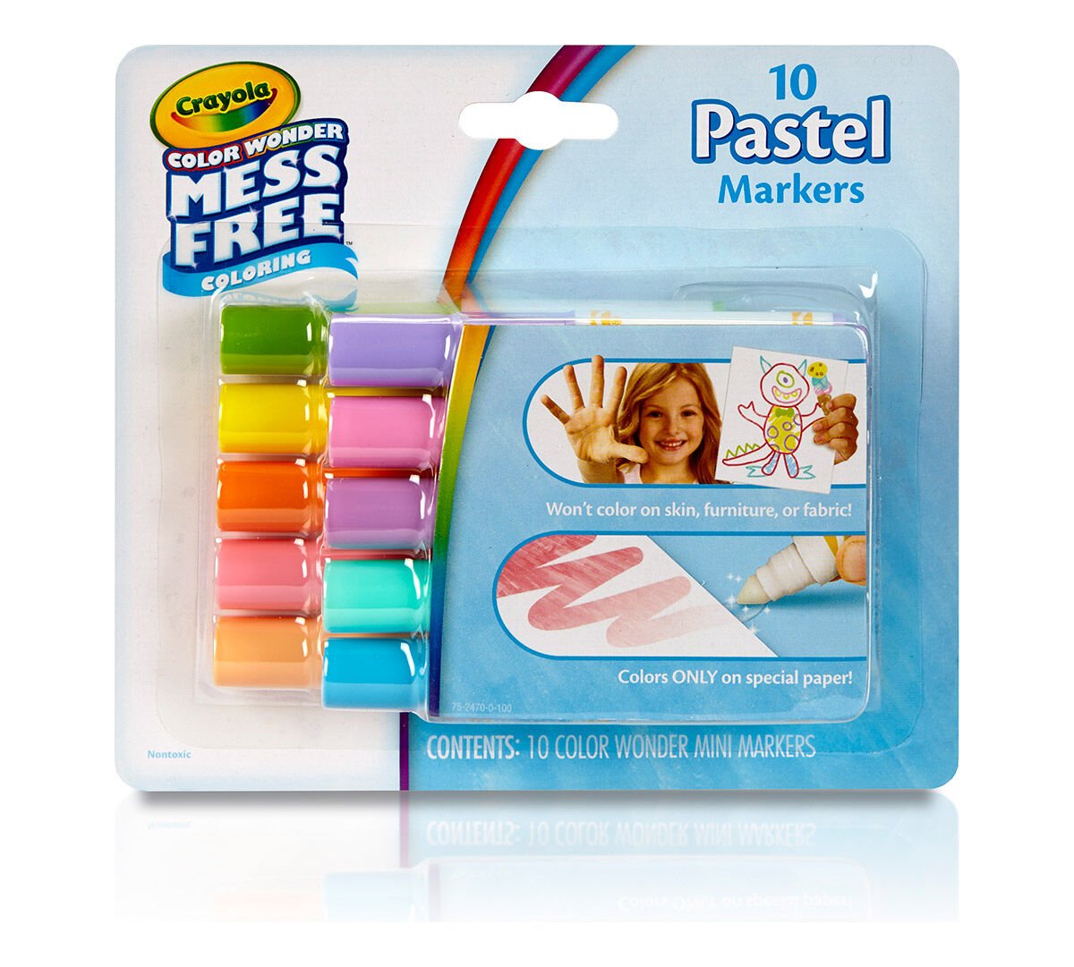 Color Wonder Mess Free Mini Markers, Pastel colors, 10 count. front view.