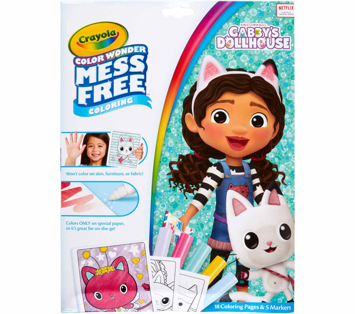 Color Wonder Mess Free Gabby's Dollhouse Coloring Pages & Markers front view.