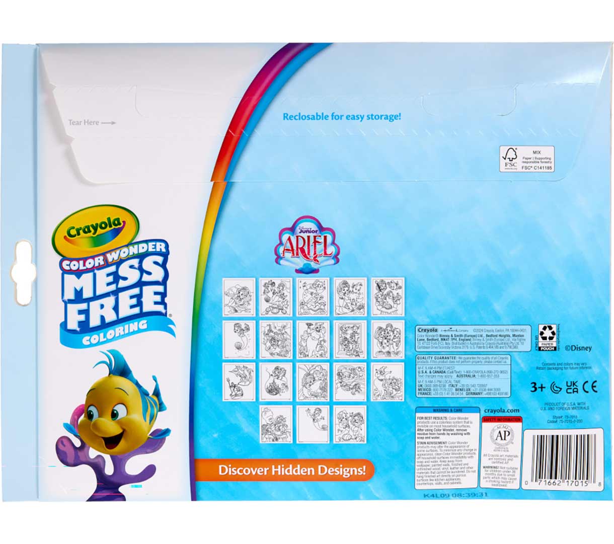 Color Wonder Mess Free Ariedl Coloring Pages & Markers. back view.