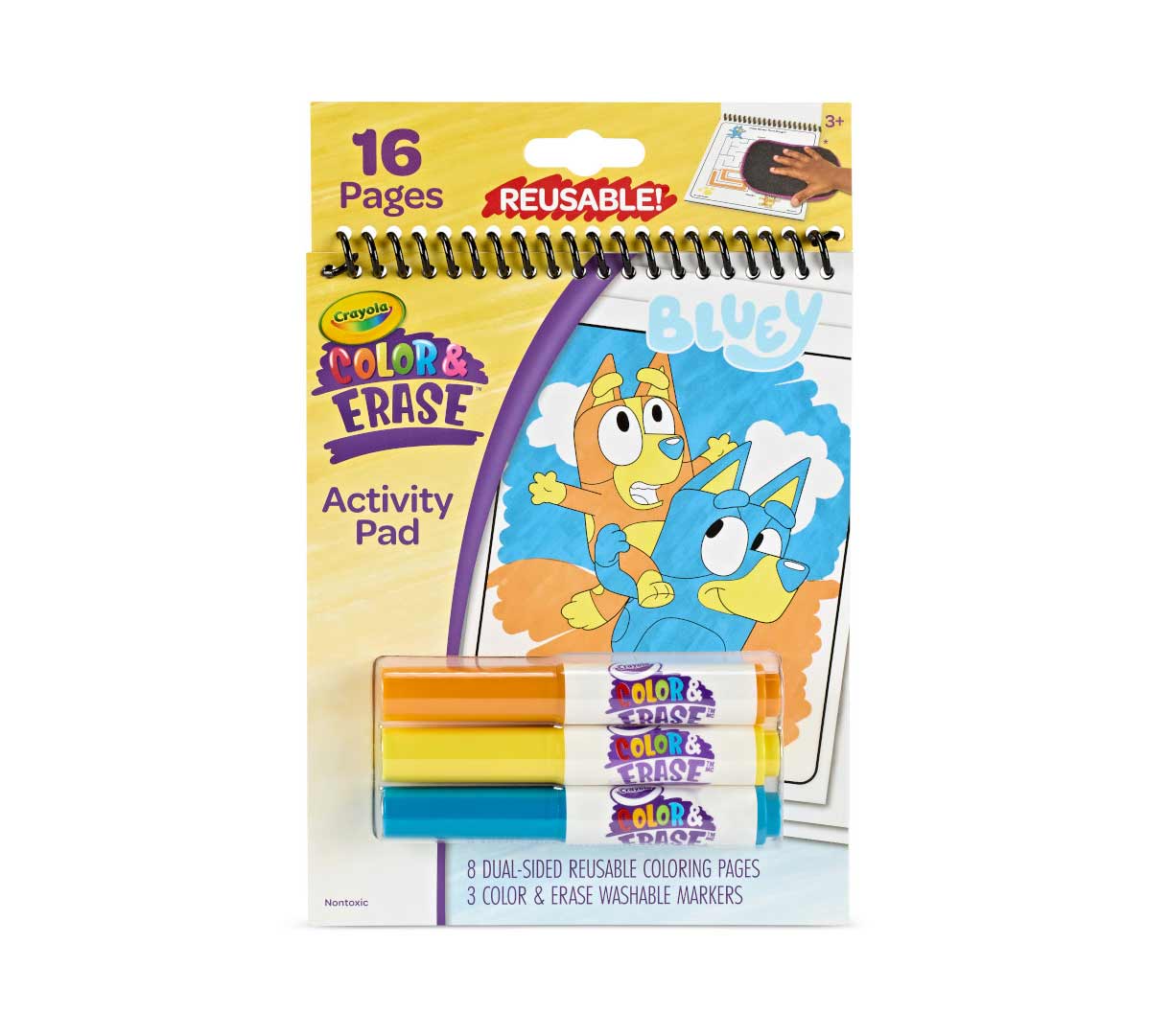 Bluey Color & erase Reusable activity pad with markers  front view.