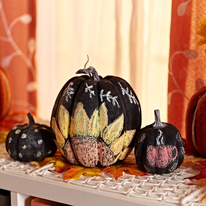 chalkboard paint pumpkin craft. Front view.