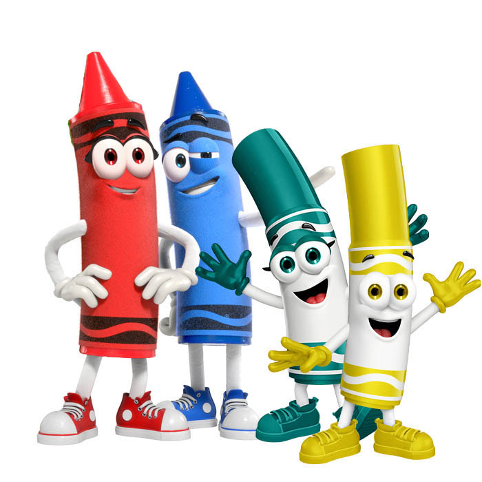 A group of crayons and characters ready to help you out.