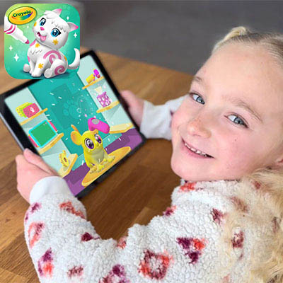 Girl playing Scribble Scrubbie App