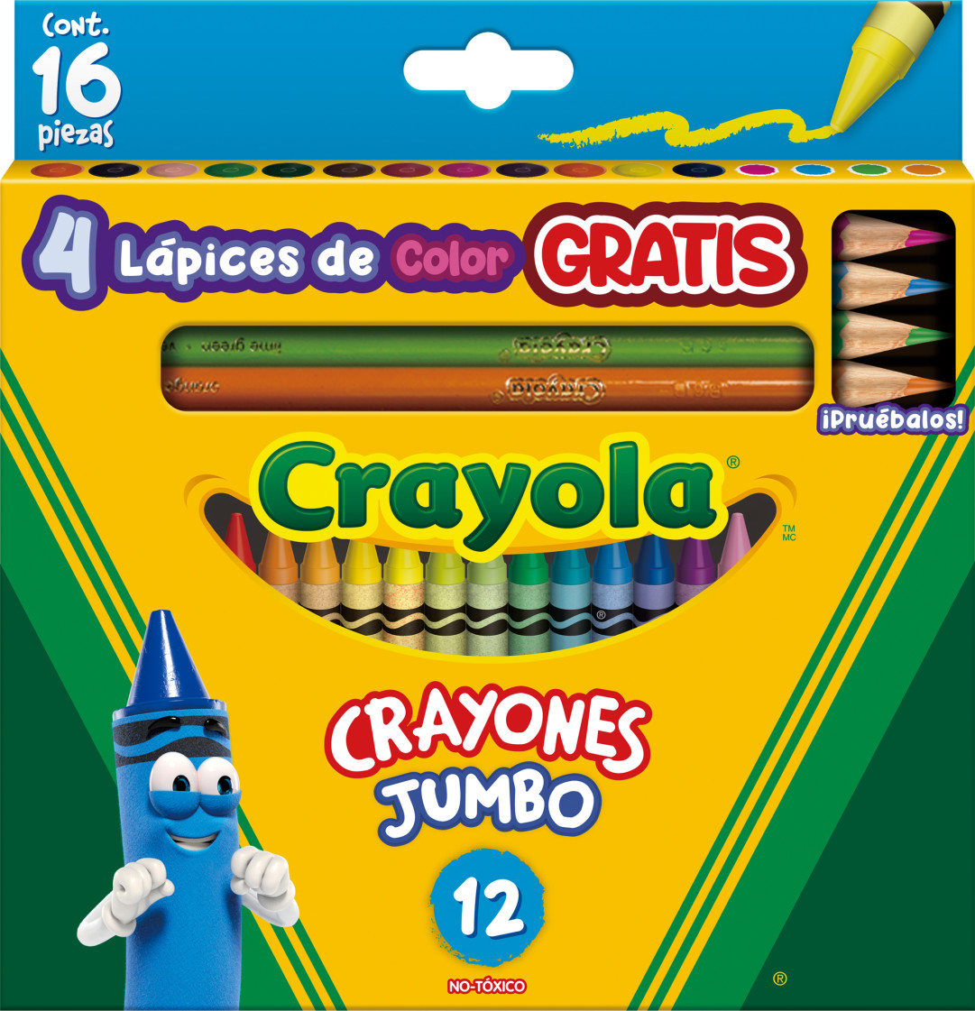 12 CRAYONES JUMBO + 4 LAPICES DE COLOR Front view