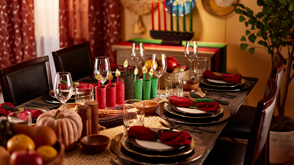 Winter Kwanzaa Kinara and Kwanzaa Candle Place Cards